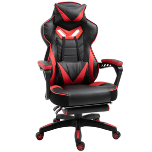 Vinsetto Ergonomischer Bürostuhl, Gaming Stuhl, Drehstuhl mit einziehbare Fußstütze und verstellbarer Rücken Schaumstoff+PU-Leder+Metall, Schwarz+Rot