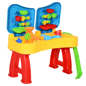 HOMCOM Kinder Sandspielzeug, Sandkastentisch mit 31-tlg. Zubehör, Spieltisch, Strandspielzeug, ab 3 Jahren, PP, 73 x 35 x 70 cm