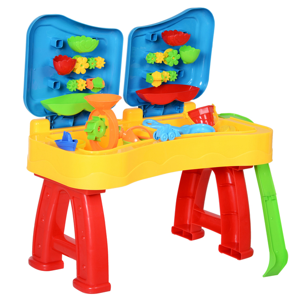 Bild 1 von HOMCOM Kinder Sandspielzeug, Sandkastentisch mit 31-tlg. Zubehör, Spieltisch, Strandspielzeug, ab 3 Jahren, PP, 73 x 35 x 70 cm