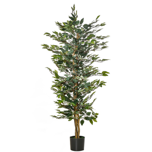 HOMCOM künstliche Pflanzen 150 cm künstlicher Ficus-baum Kunstpflanze Zimmerpflanze Dekopflanze Büropflanze Kunststofftopf für drinnen und draußen