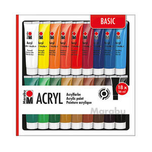 Acrylfarben-Set "Marabu" 18 x 36 ml Farben, auf Wasserbasis, mehrere Farben