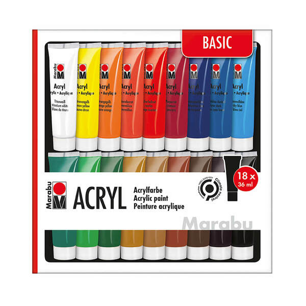 Bild 1 von Acrylfarben-Set "Marabu" 18 x 36 ml Farben, auf Wasserbasis, mehrere Farben