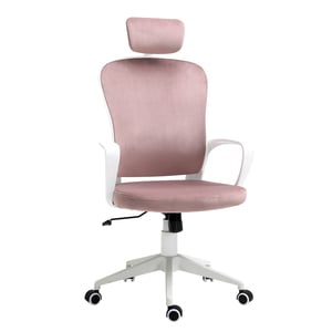 Vinsetto Bürostuhl mit Wippfunktion ergonomischer Drehstuhl mit Armlehne Kopfstütze höhenverstellbar samtartiges Polyester  Rosa 63 x 64 x 118-128 cm