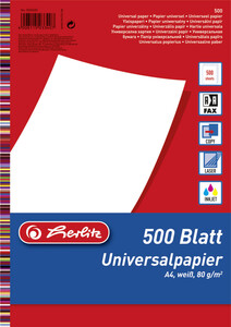 herlitz Universalpapier A4 weiß, 500 Blatt, holzfreies Papier, 80 /qm