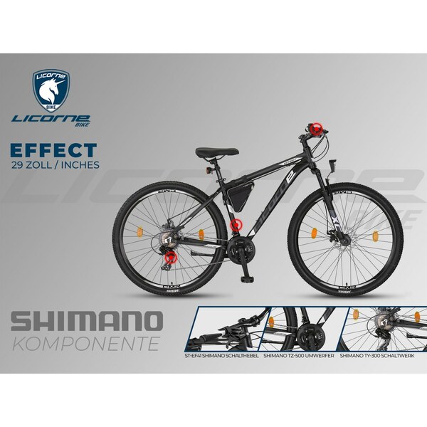 Bild 1 von Licorne Bike Effect Premium Mountainbike in 26, 27,5 und 29 Zoll - Fahrrad für Jungen, Mädchen, Herren und Damen - Shimano 21 Gang-Schaltung - Herrenrad... 26.00, Schwarz/Orange (2xDisc-Bremse)