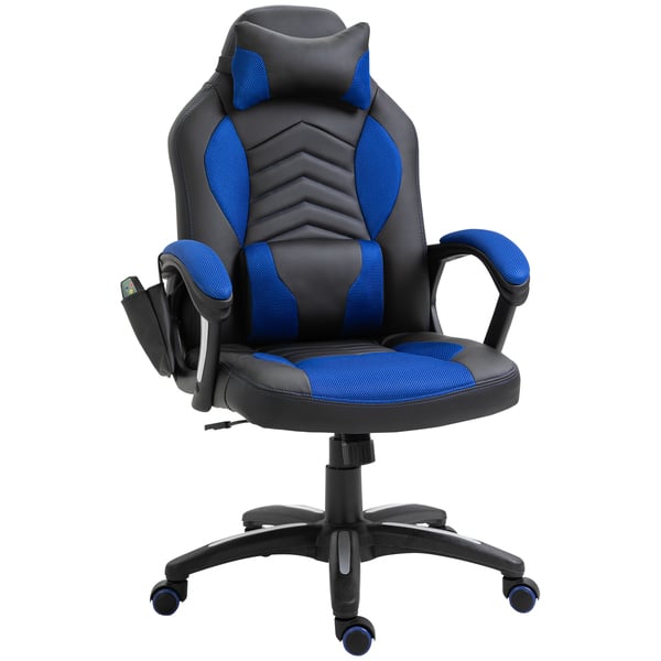 Bild 1 von HOMCOM Bürostuhl Massagesessel Gaming Stuhl Wärmefunktion 6 Vibrationspunkte PU Blau 68 x 69 x 108-117cm