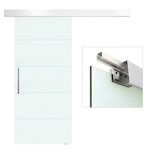 HOMCOM Glasschiebetür Schiebetür Tür Zimmertür mit Griffstange einseitig satiniert mit Streifen 2050x900 mm