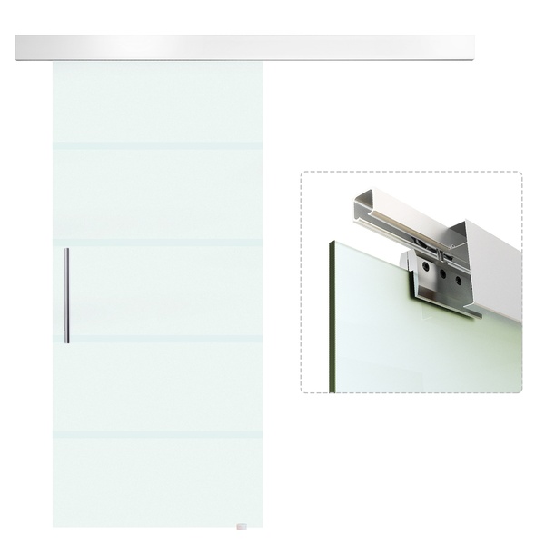 Bild 1 von HOMCOM Glasschiebetür Schiebetür Tür Zimmertür mit Griffstange einseitig satiniert mit Streifen 2050x900 mm