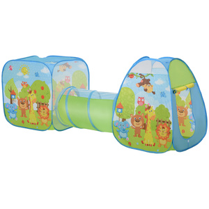 HOMCOM Pop up Kinderspielzelt 3-teiliges Babyzelt Kinderzelt Tunnel Faltbar Polyester 230 x 74 x 93 cm