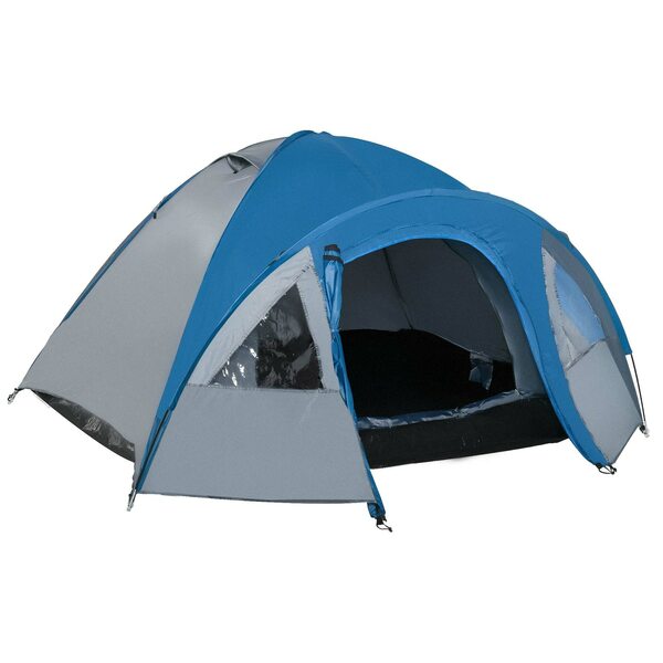 Bild 1 von Outsunny Doppelwandzelt für 4 Personen blau 300 x 250 x 130 cm   Kuppelzelt Outdoor Iglu Familienzelt Campingzelt