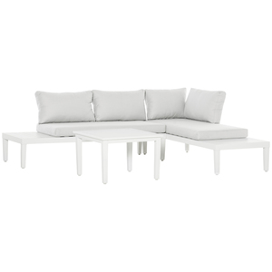 Outsunny 3-teiliges Gartenmöbel-Set mit Beistelltisch Balkonmöbel Set Sofa mit Kissen L-Form Outdoor Aluminium Cremeweiß