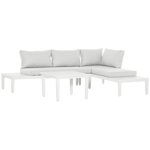 Bild 1 von Outsunny 3-teiliges Gartenmöbel-Set mit Beistelltisch Balkonmöbel Set Sofa mit Kissen L-Form Outdoor Aluminium Cremeweiß