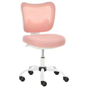 Vinsetto Bürostuhl Drehstuhl Liegefunktion Bürosessel ohne Armlehnen Höhenverstellbar Schaumstoff ABS Metall Weiß+Rosa 46 x 51 x 78-87,5 cm