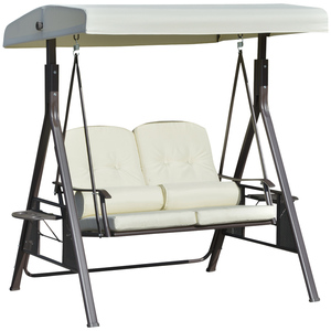Outsunny 2-Sitzer Hollywoodschaukel Gartenschaukel mit Sonnendach Kissen Metall Polyester Beige 116 x 206 x 183 cm