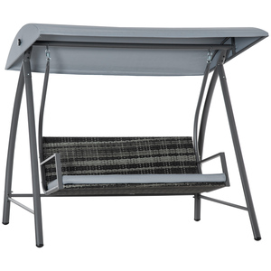 Outsunny Hollywoodschaukel Gartenschaukel 3-Sitzer mit Dach Polyrattan+Metall Grau 198 x 124 x 179 cm
