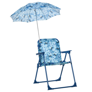 Outsunny Kinder-Campingstuhl mit Sonnenschirm Kinder-Strandstuhl Klappstuhl für 1-3 Jahre leichte Gewicht Metall Brau 39 x 39 x 52cm