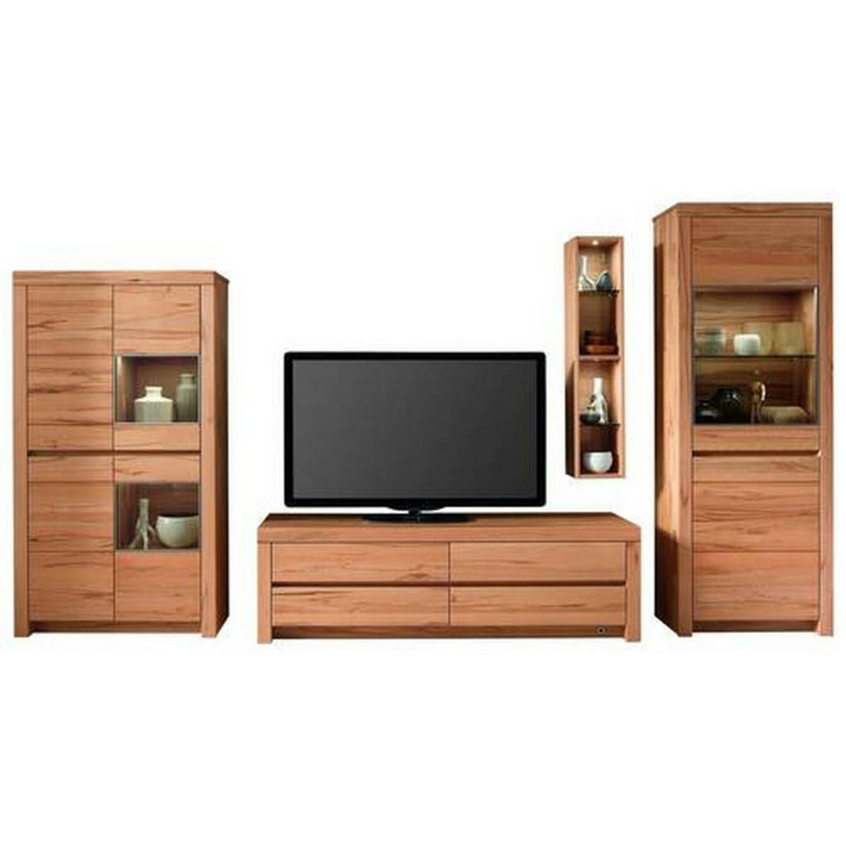 Bild 1 von Escando Natürlich Wo Wohnwand, Kernbuche, Holz, Eiche,Kernbuche, vollmassiv,massiv, 9 Fächer, 4 Schubladen, 377.3x200.8x51.7 cm, Beimöbel erhältlich, umfangreiches Zubehör in verschiedenen Holza