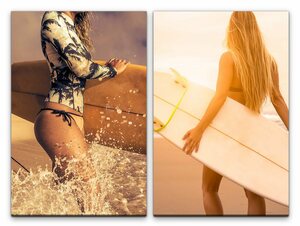 Sinus Art Leinwandbild »2 Bilder je 60x90cm Surferin Surfen Sommer Bikini Meer Urlaub Surfbrett«