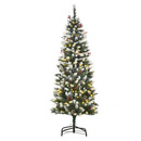 Bild 1 von HOMCOM Weihnachtsbaum 1,5 m Christbaum Tannenbaum mit 25 roten Beeren Tannenzapfen LED-Lichter Kunsttanne 408 Zweige PVC Stahl Grün+Weiß Ø53 x 150 cm