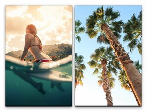 Sinus Art Leinwandbild »2 Bilder je 60x90cm Palmen Süden Surfen junge Frau Bikini Traumhaft Erholsam«