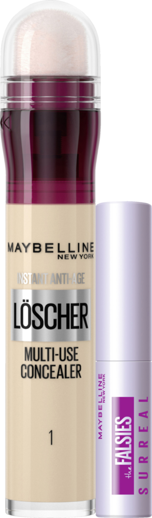 Bild 1 von Maybelline New York Make-up-Set: Instant Anti-Age Löscher Concealer 01 Light + MiniFalsies Surreal Extensions Mascara