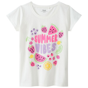 Mädchen T-Shirt mit Neon-Print WEISS