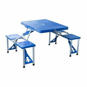 Outsunny Alu Campingtisch Picknick Bank Sitzgruppe Gartentisch mit 4 Sitzen klappbar Blau 135,5 x 84,5x 66 cm