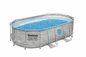 Bestway Power Steel Pool Komplett-Set oval, 427 x 250 x 100 cm, mit Filterpumpe, Sicherheitsleiter und Abdeckplane
