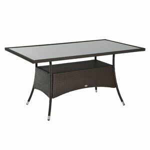 Outsunny Gartentisch Glastisch Esstisch Gartenmöbel Tisch, Polyrattan+Sicherheitsglas, Braun+Schwarz, 150x85x74cm