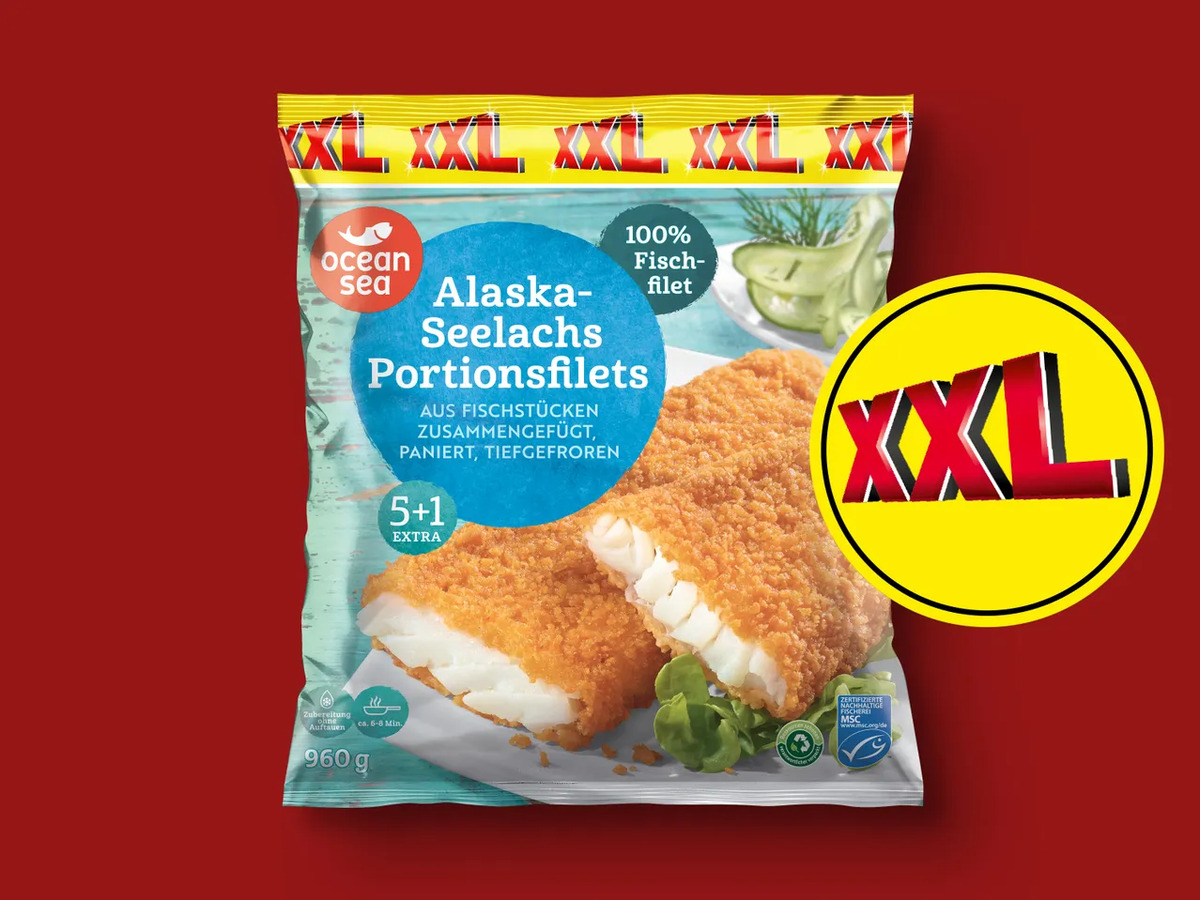 Bild 1 von Ocean Sea MSC Alaska-Seelachs Portionsfilets XXL, 
         960 g