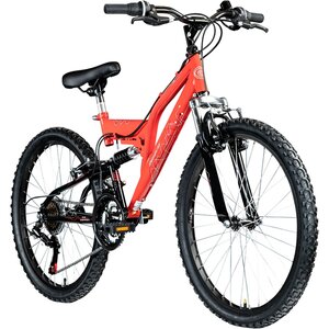 Galano FS180 24 Zoll MTB Jugendfahrrad ab 8 Jahre 130 - 145 cm Mountainbike Fully Fahrrad 18 Gänge V Brakes Mädchen Jungen... rot, 37 cm