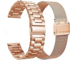 VIGOSS Metall Uhrenarmband 20mm Kompatible Für Samsung Galaxy Watch 4 40 mm 44 mm/Watch 4 Classic 42 mm 46 mm/Watch 3 41mm/Active 2 40mm 44mm,2er Roségold Solide/Mesh Edelstahl Smartwatch Armband