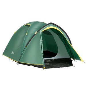 Outsunny Campingzelt für 3-4 Personen grün, gelb 325 x 183 x 130 cm (LxBxH)   Kuppelzelt Multifunktionszelt Sonnenschutz Zelt