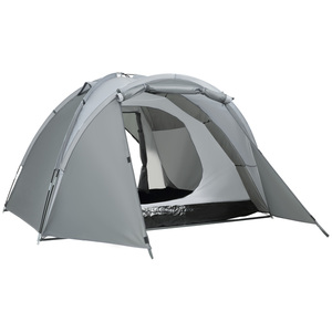 Outsunny Campingzelt für 2-3 Personen Glasfaser Tür mit Reißverschluss Meshfenster inkl. Transporttasche Kuppelzelt 190T PU2000mm Glasfaser Grau