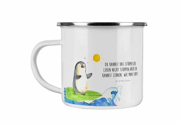 Bild 1 von Mr. & Mrs. Panda Becher »Pinguin Surfer - Weiß - Outdoor Tasse, motiviert, Wellen reiten, Trinkbecher, Metalltasse, Campingtasse, surfen, Hawaii«, Emaille