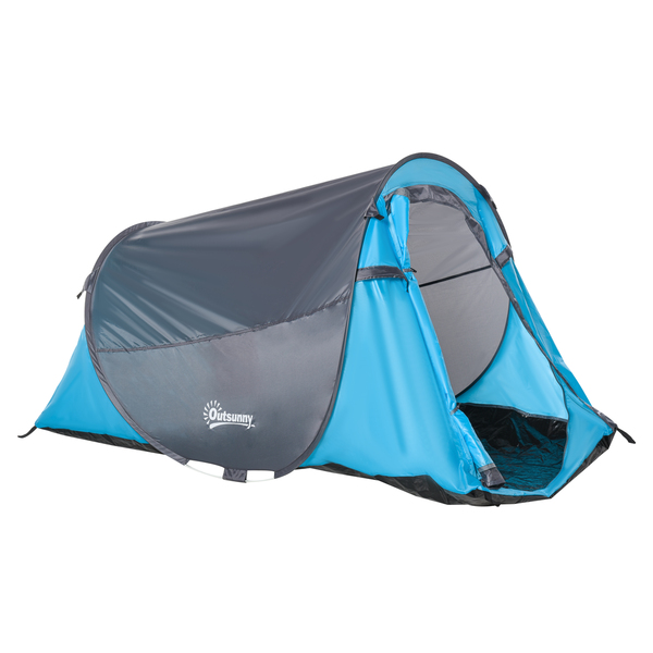 Bild 1 von Outsunny Pop up Zelt für 1-2 Personen Campingzelt für 3 Jahreszeiten Polyester Glasfaser Blau+Grau 220 x 108 x 110 cm