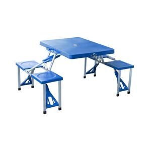 Outsunny Campingtisch mit 4 Sitzer blau 135,5 x 84,5 x 65 cm (LxBxH)   Klapptisch Picknicktisch Sitzgruppe Koffertisch