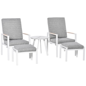 Outsunny 5-teiliges Gartenmöbel Set mit Rückenkissen Sitzkissen Balkonmöbel mit 3-stufig verstellbare Rücklehne Hartglas Aluminium Stoff Schaumstoff 