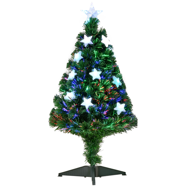 Bild 1 von HOMCOM Weihnachtsbaum 0,9 m Christbaum Kunsttanne 90 Äste mit LED-Lichtern Anti-Rutsch-Pads zerlegbar Glasfaser-Farbwechsler PVC Metall Grün 
