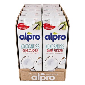 Alpro Kokosnussdrink ohne Zucker 1 Liter, 8er Pack
