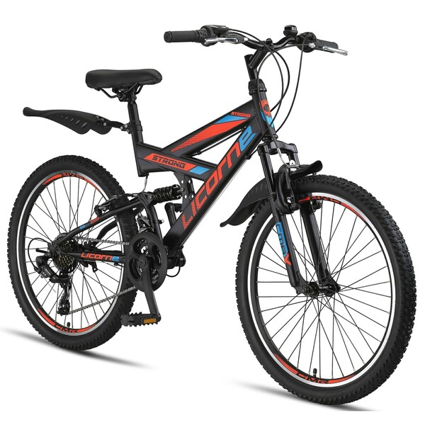 Bild 1 von Licorne Bike Strong V Premium Mountainbike in 24 und 26 Zoll - Fahrrad für Jungen, Mädchen, Damen und Herren - Shimano 21 Gang-Schaltung - Vollfederung