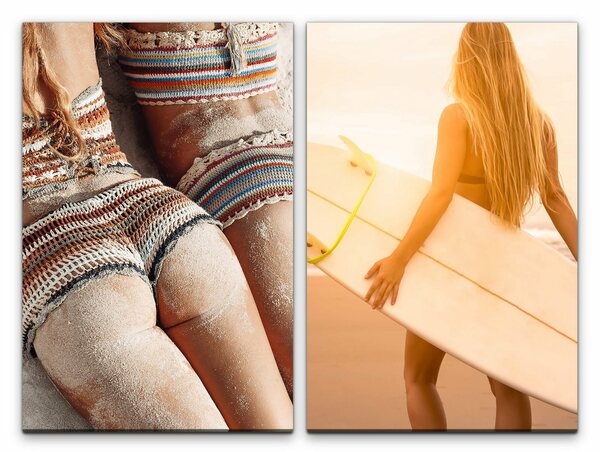Bild 1 von Sinus Art Leinwandbild »2 Bilder je 60x90cm Bikini Sandstrand Surfen Surfbrett Urlaub Erholung Sonne«
