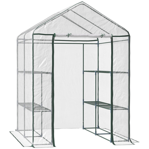 Outsunny Foliengewächshaus begehbares Gartenhäuschen Tomatengewächshaus Treibhaus Frühbeet mit 6 Regalen Transparent Stahl PVC-Kunststoff