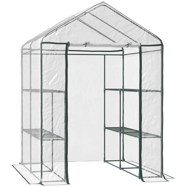 Bild 1 von Outsunny Foliengewächshaus begehbares Gartenhäuschen Tomatengewächshaus Treibhaus Frühbeet mit 6 Regalen Transparent Stahl PVC-Kunststoff