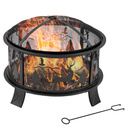 Bild 1 von Outsunny Feuerschale Feuerkorb mit Funkenschutz 60 cm Feuerstelle für Garten rund Schwarz