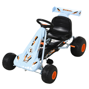 HOMCOM Go Kart Kinderfahrzeug Tretauto mit Pedal Bremsen Kinderspielzeug für 3-6 Jahre Stahl Hellblau 97 x 66 x 59 cm