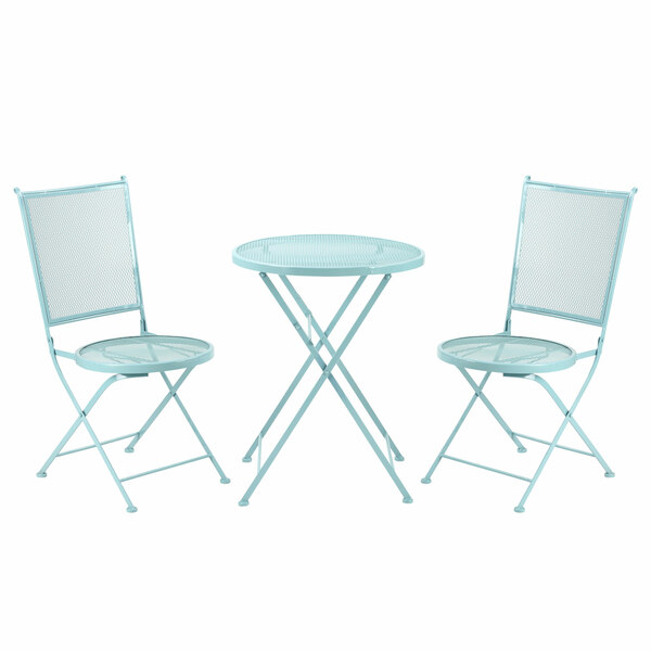 Bild 1 von Outsunny Garten Sitzgruppe 3-teiliges Bistro-Set Garnitur 1 Tisch+2 faltbare Stühle für Terrasse Balkon Metall Blau