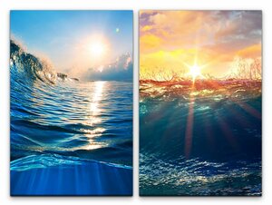 Sinus Art Leinwandbild »2 Bilder je 60x90cm Meer Wellen Surfen Südsee Paradies Sonnenuntergang Sonne«