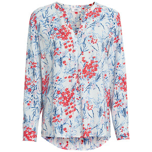 Damen Bluse mit Serafino-Ausschnitt WEISS / BLAU / ROT