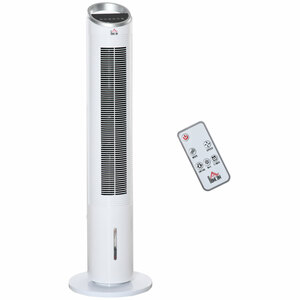 HOMCOM Luftkühler Turmventilator Standventilator Klimagerät mit Wasserkühlung Fernbedienung Luftbefeuchtung 8h-Timer 20㎡ 60W ABS Weiß Ø30 x 100,8H cm